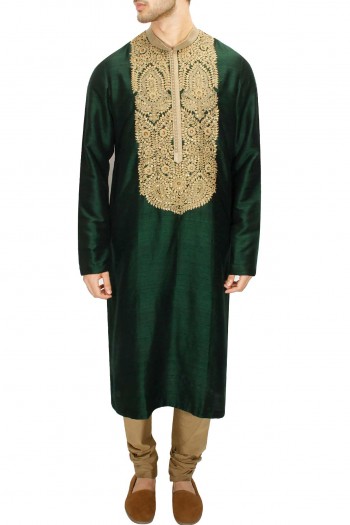 Embroidered Emerald Green Kurta,Groom Outfits