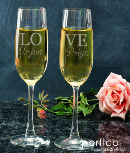 Valentine’s Day, Valentine’s Day Gifts, Valentine’s Day Gift Ideas, Personalised Glasses, Personalised Gifts, Champagne Glasses, Perfico