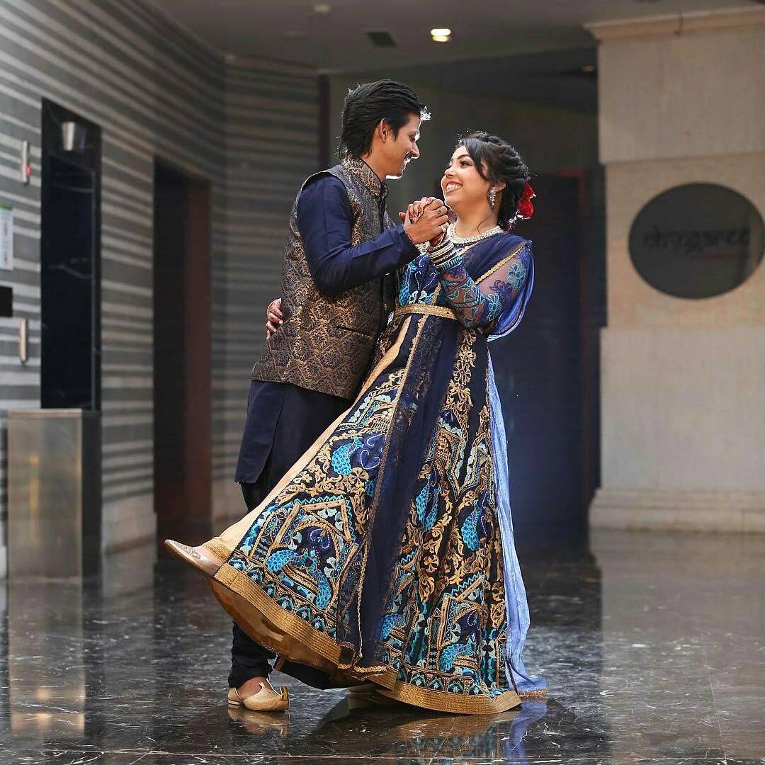 bridal outfit, bridal floor length suit, blue suit, Dugri A Studio, designers in Punjab