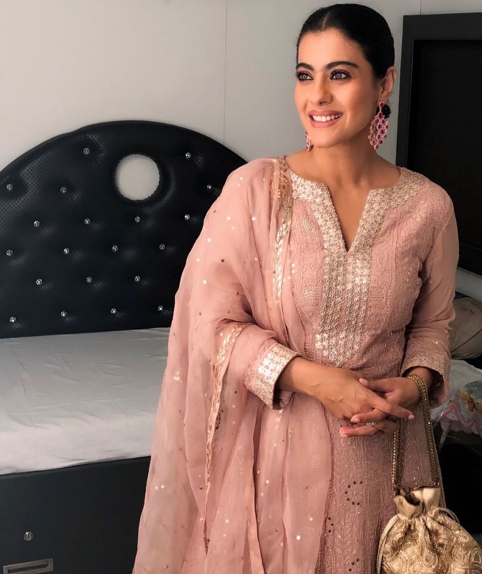 Priyanka Chopra, Kajol, mustard embroidered suit, wedding trousseau, wedding outfits ideas, Dia Mirza, pink embroidered suit, floor length suit, pakistani suit ideas