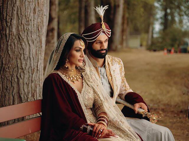 sikh couple portrait,Colour coordinated outfits