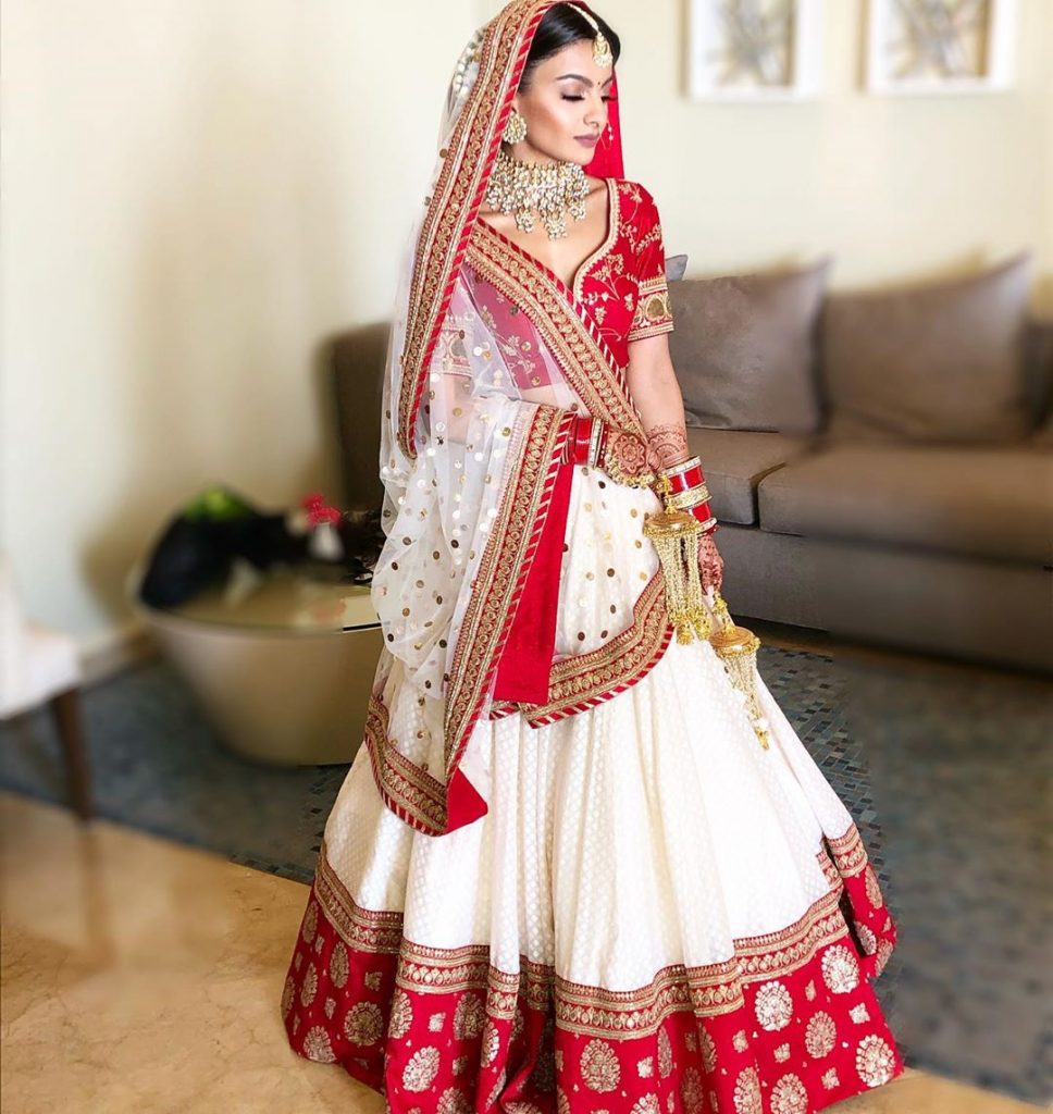 Buy latest red and white color designer lehenga at affordable price –  Joshindia