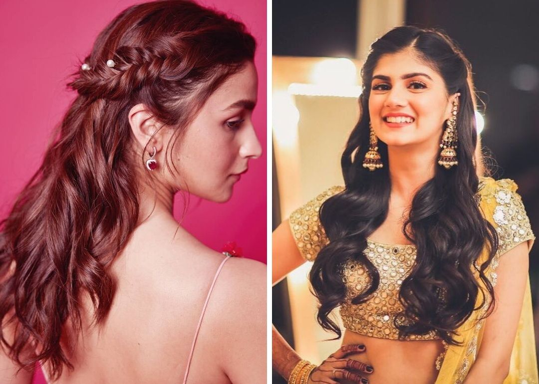 Easy Open Hair & Curly Braided Modern Hairstyle for Lehenga