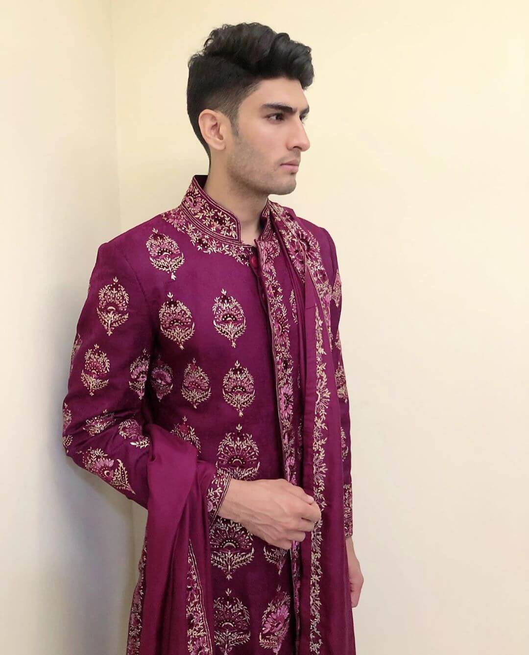 purple groom sherwani