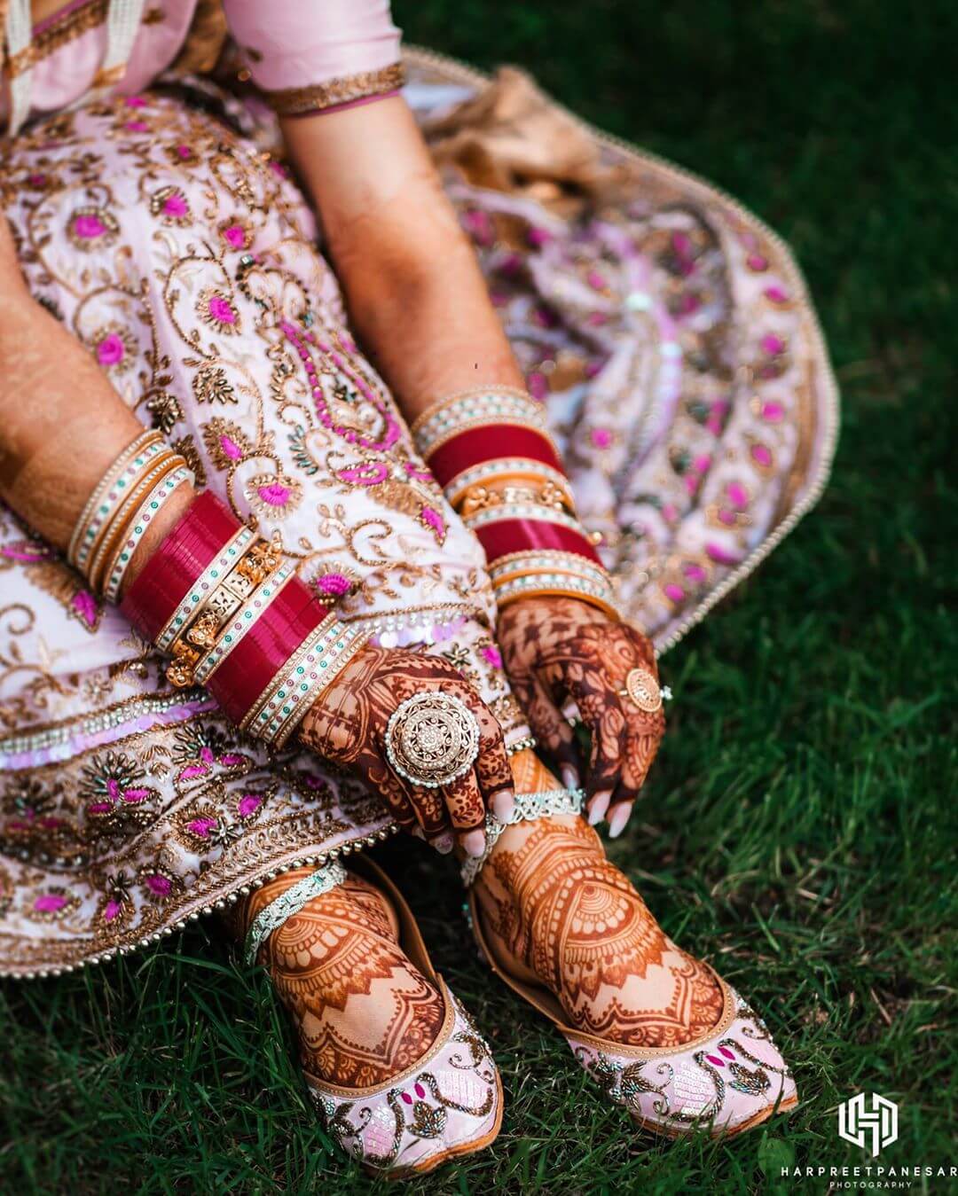 Photo of Silver Bridal Heels Under Pink Lehenga