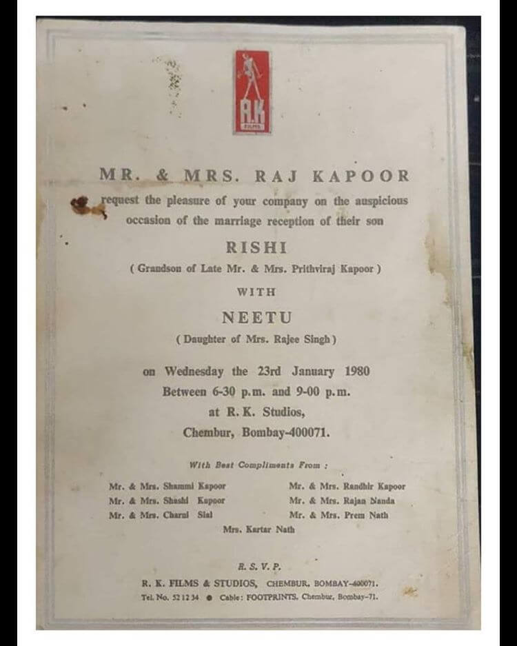 rishi kapoor wedding invitation