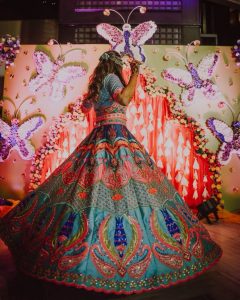 multicolored bridal lehenga