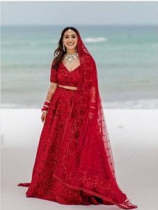 red lehenga