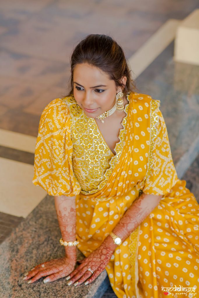 yellow bandhani saree