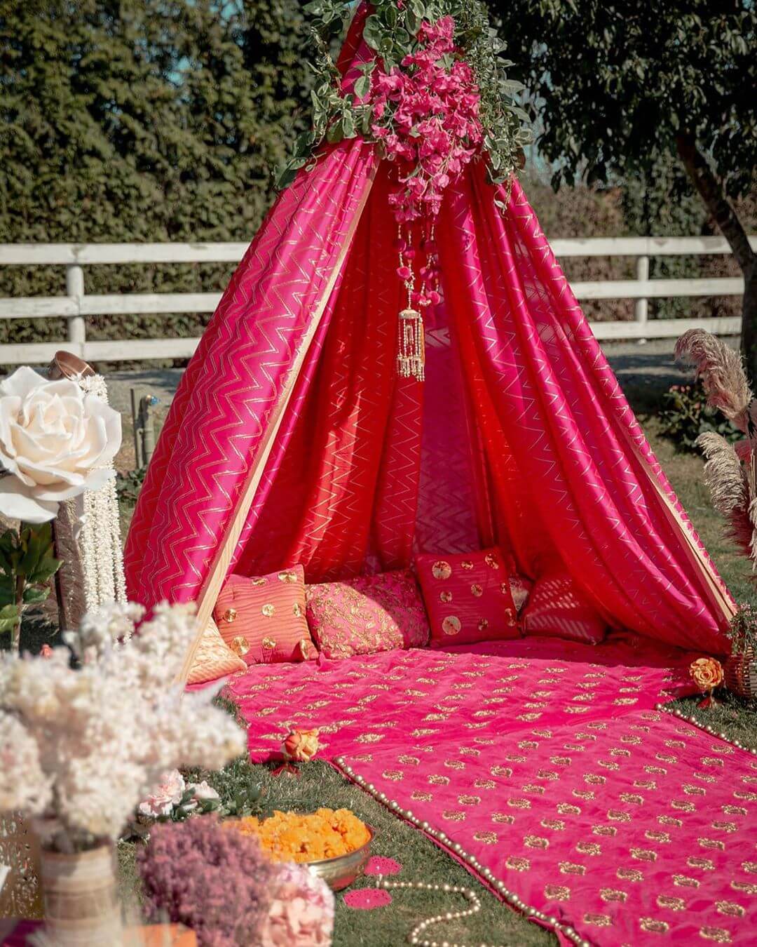 Bridal Bed to the Mehndi Swing - Bridal Seat Ideas from Rent Real Weddings  to spruce up your Mehndi Decor - Witty Vows