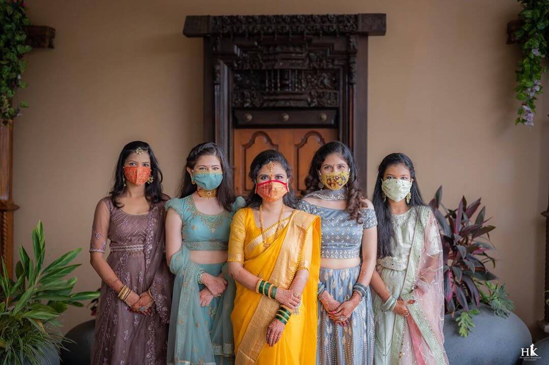 bridesmaids with masks