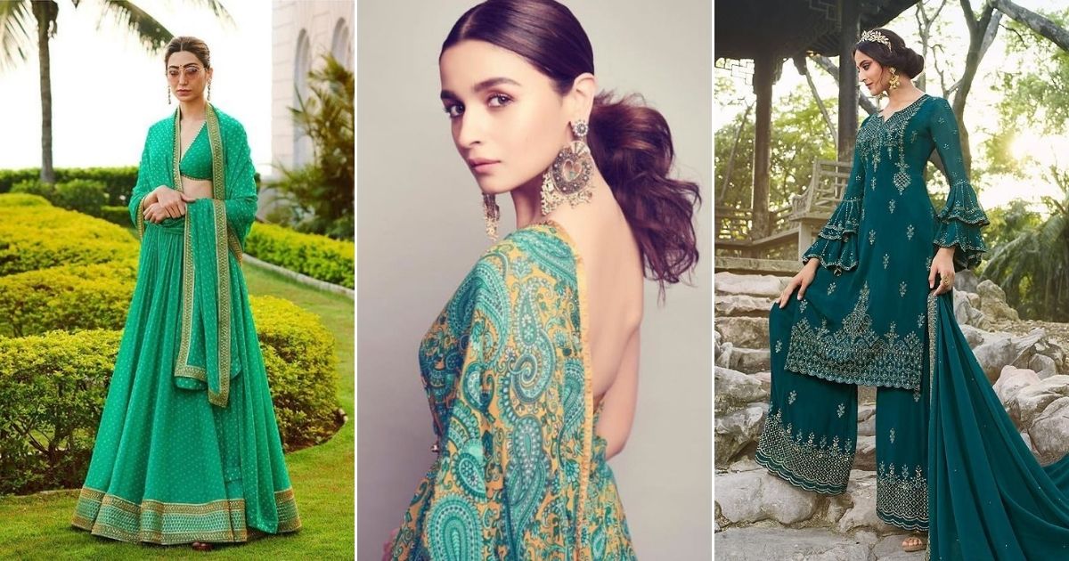 Bedazzle The Festive Season In Majestic Peacock Green Dresses