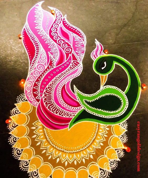 Diwali Rangoli Designs With Peacock