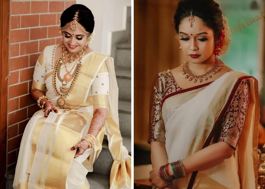 35 Gorgeous Kerala Saree Blouse Designs to try this year  Styling Tips For  Kasavu Saree  Bling Sparkle