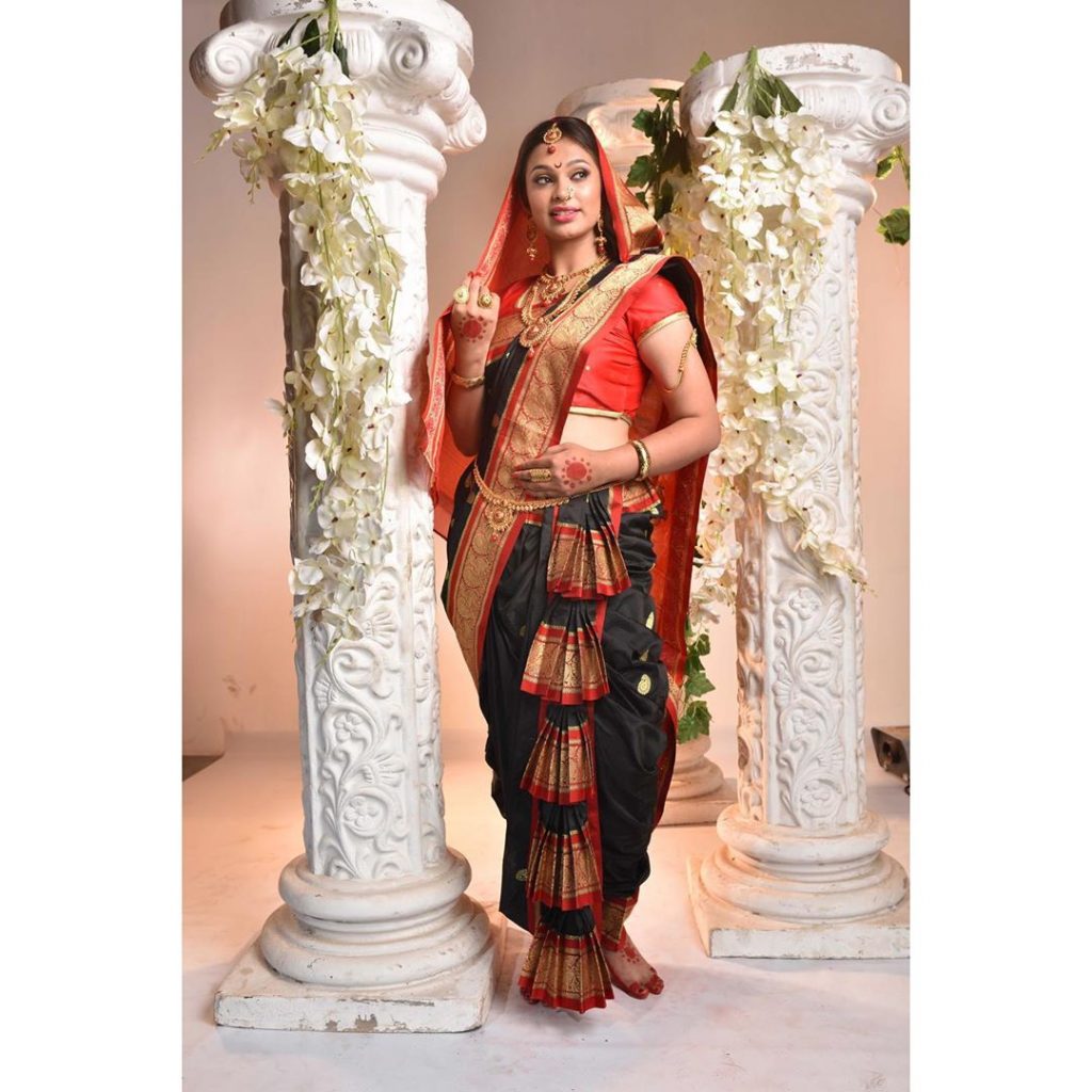 black and red bridal saree