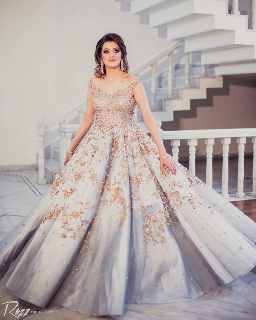 Net Heavy Embroidered Bridal Engagement Gown