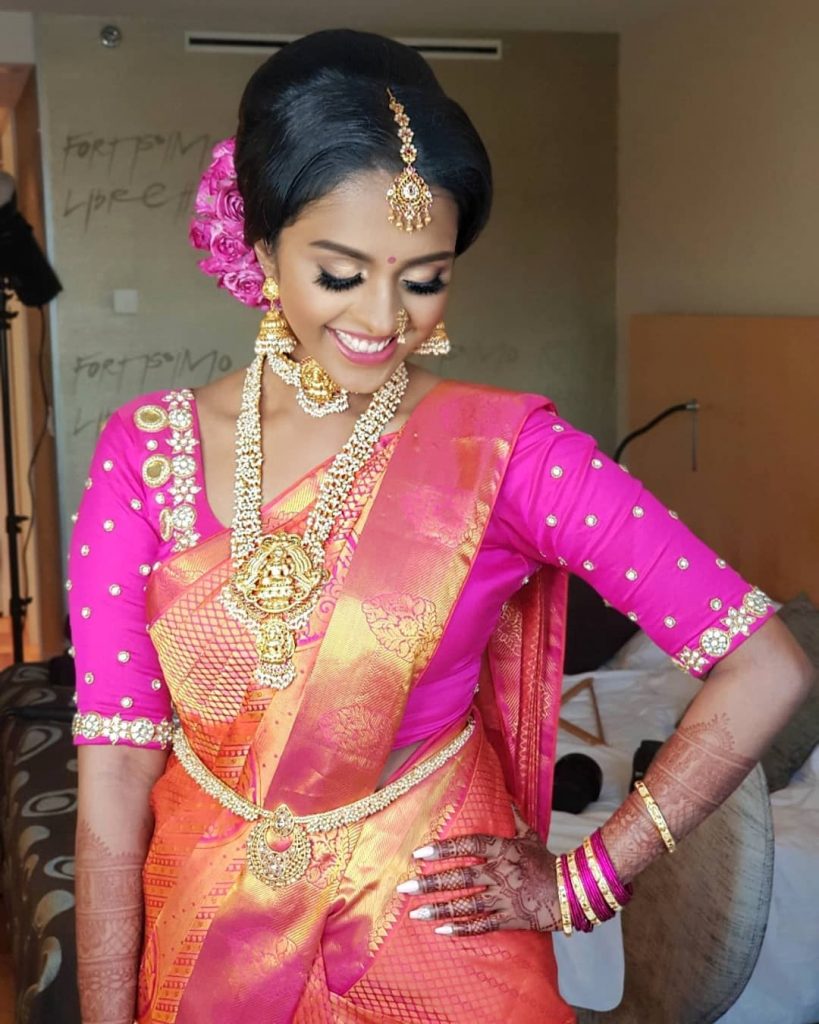 Stunning South Indian Bride In Chokers With Kanjeevaram Sarees