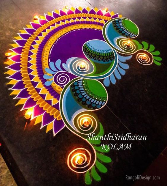 multicolored rangoli designs