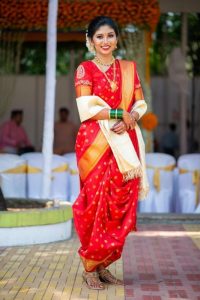 red Nauvari saree