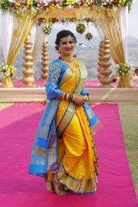 yellow Nauvari saree