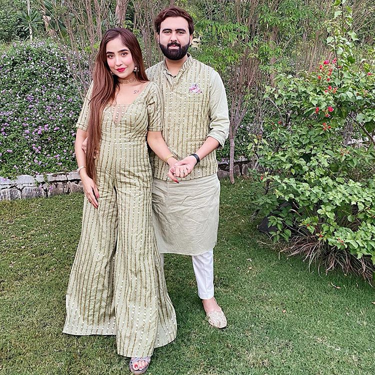 green printed matching outfits