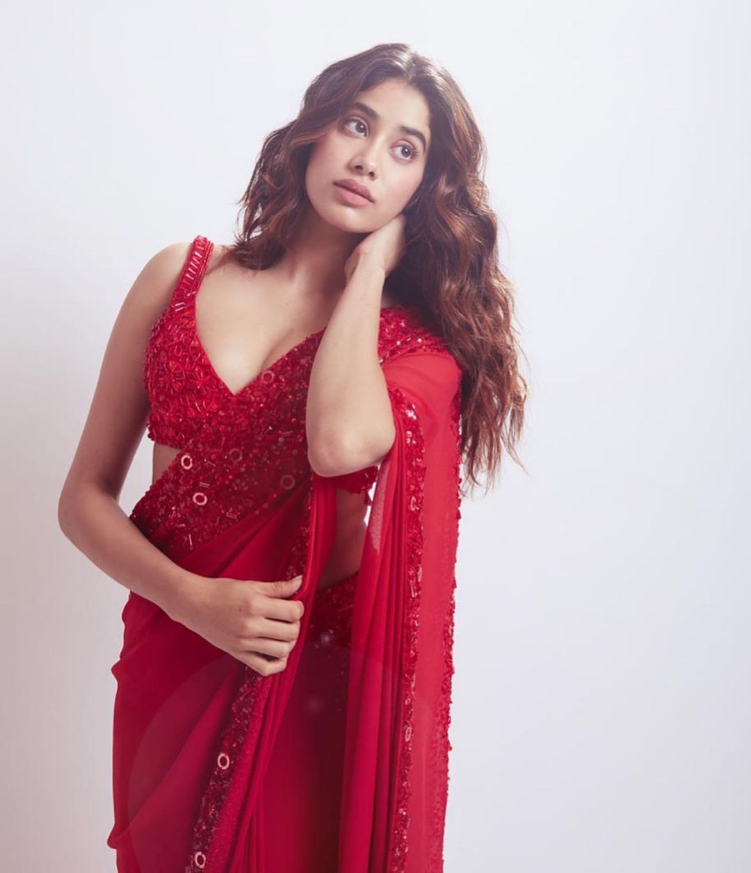 Janhvi Kapoor Red Saree - ShaadiWish