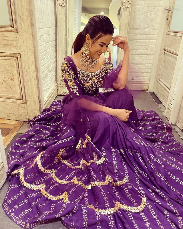 Jasmin Bhasin Purple Bridesmaid Outfit