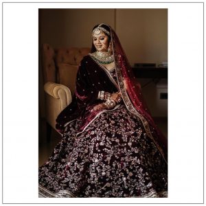 Maroon Velvet Lehenga