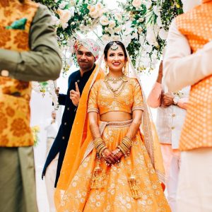 Orange sabyasachi lehenga