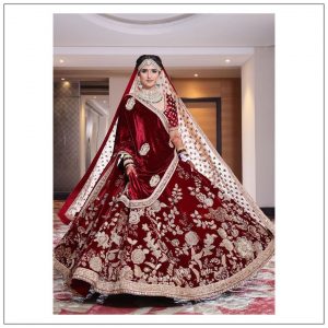 Sabyasachi Maroon Velvet Lehenga