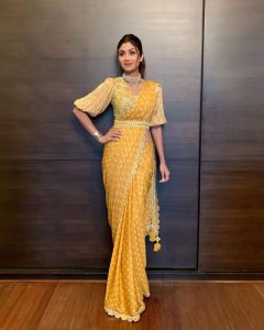 Shilpa Shetty Yellow Belted Saree