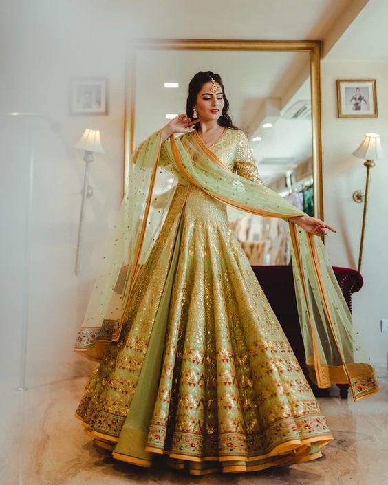 green and gold anarkali suit