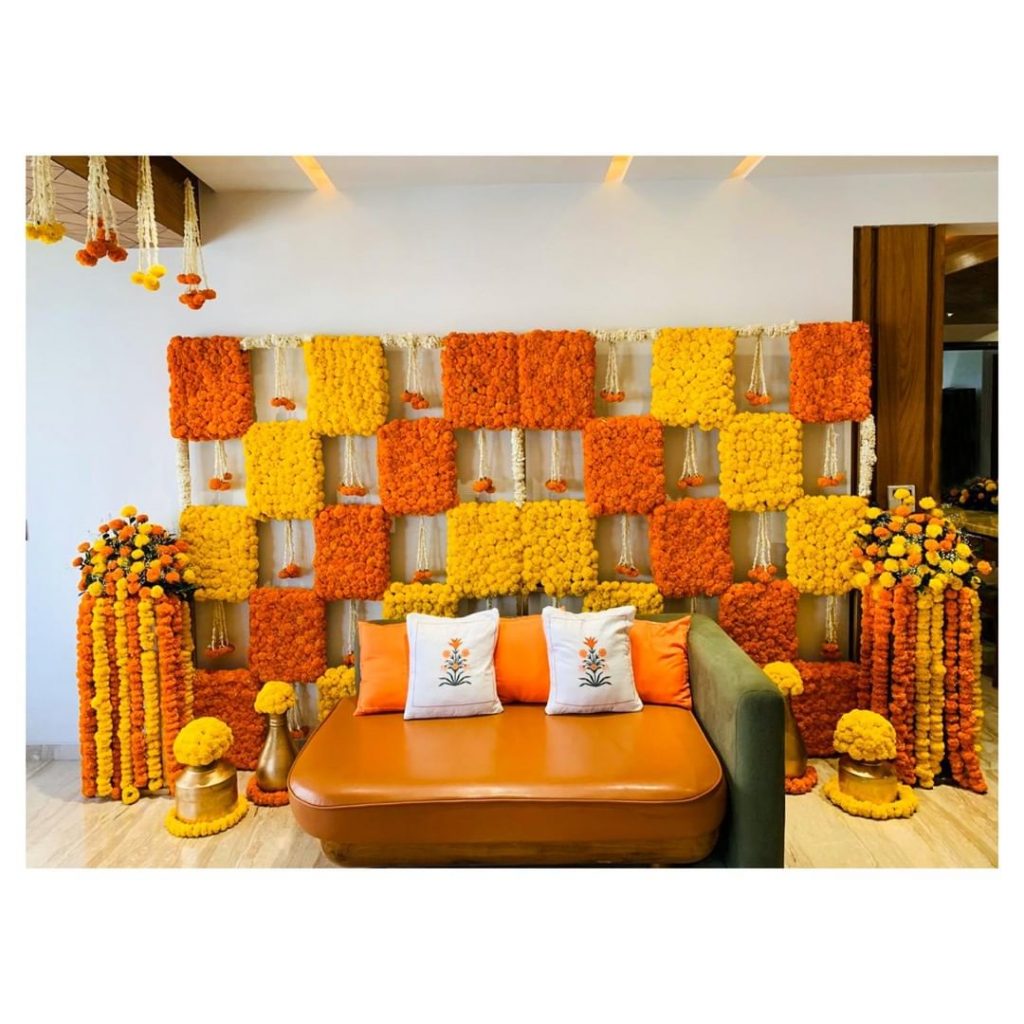 marigold backdrop wedding decor - ShaadiWish