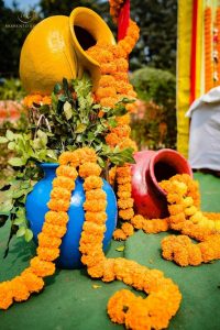 matka and genda phool decor