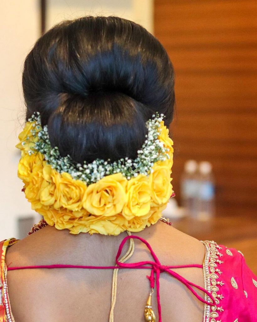 Bridal flower bun//hairstyle with flower//Traditional bridal bun hairstyle//rose  flower hair bun - YouTube