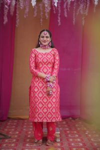 pink brocade suit