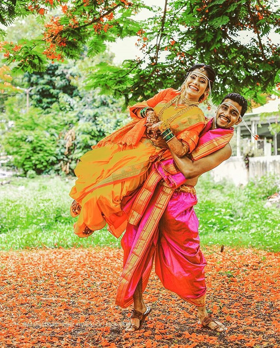 playful Marathi couple poses