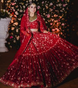 red flared payal Keyal Lehenga