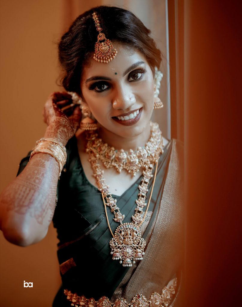 A Stunning South Indian Bride in Green Kanjeevaram Saree