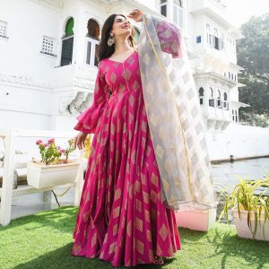 Pink Brocade Anarkali