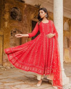 Red Anarkali Gulabo Jaipur