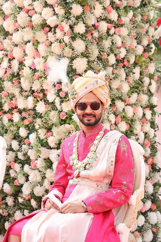 bright pink groom sherwani