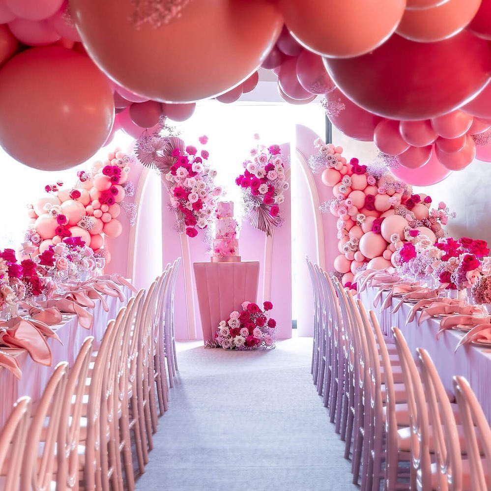 pastel balloons as ceiling decor