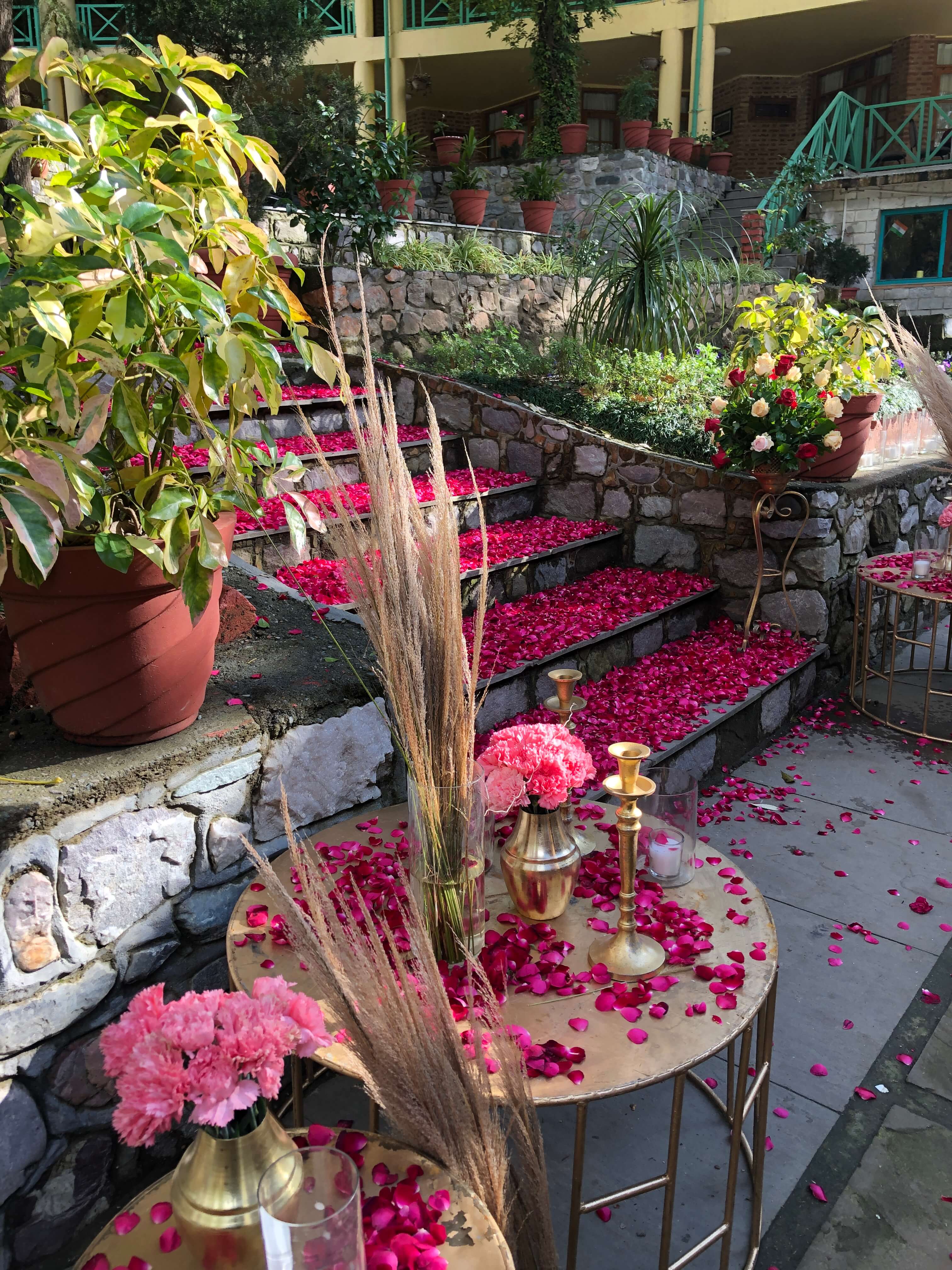 rose petal entrance decor