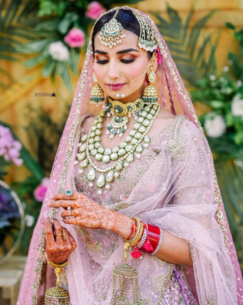 Stunning Brides Who Wore Pink Lehenga With Emerald Jewelry