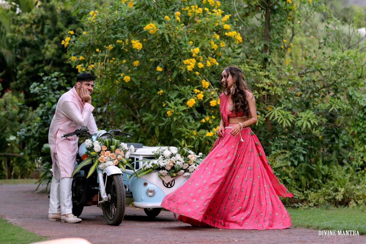 vintage scooter for couple entry