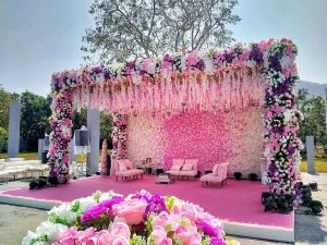 baby pink floral mandap decor