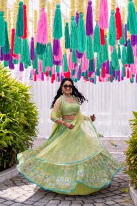 bride in pastel green lehenga