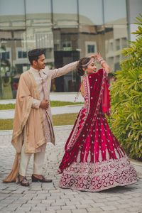 bridal red velvet lehenga