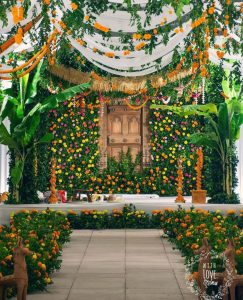 green and yellow mandap decor